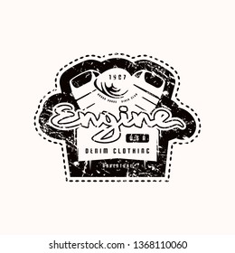 Motor club emblem for t-shirt. Black print on white background