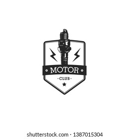 motor club logo with spark plug in isolated background