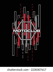 Motor Club Racing Typography Life of racing fearless championship flag poster design vector print label sticker