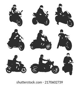 Motor collection Silhouettes of moto bike with people