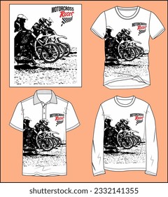 MOTOR CROSS GRAPHIC DESIGN WITH VARIOUS MOCK UP BOYS MENS SHORT SLEEVE T SHIRT, POLO TSHIRT,FULL SLEEVE TYPES VECTOR ILLUSTRATION