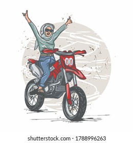 Motor Cross Woman Vector Illustration, Motorcycle Woman 