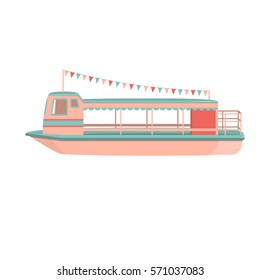 Motor Cruiser. Cartoon Riverboat. Vector Illustration.