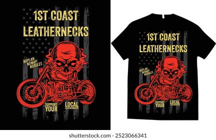 motor cycle letherneck rider motorcycle skull skeleton rebel T-shirt design
