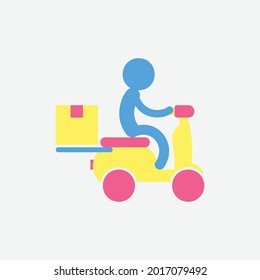  motor delivery pictogram, man and box, delivery, vector illustration