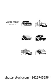 Motor depot - vector icons set on white background. Symbol for web, infographics, print design and mobile UX/UI kit. Vector illustration, EPS10.
