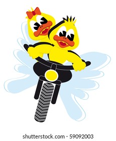 motor duck couple riding on a motor bike