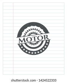 Motor emblem draw with pencil effect. Vector Illustration. Detailed.