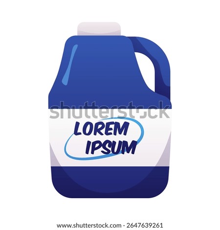 Motor or engine oil canister vector flat icon. Cartoon blue plastic bottle container with lid and label for car motor lubricant or fuel isolated on white. Detergents, chemicals jerrycan package