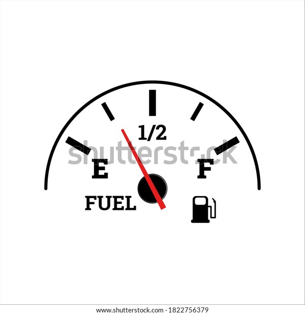 Motor gas gauge. Car control sensor. Oil\
level bar. Low tank indication. Stock vector illustration on white\
isolated background.