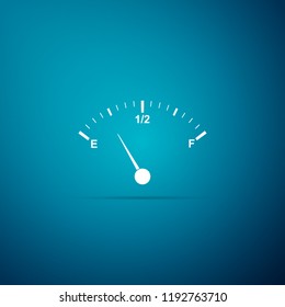 Motor gas gauge icon isolated on blue background. Empty fuel meter. Full tank indication. Flat design. Vector Illustration