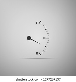 Motor gas gauge icon isolated on grey background. Empty fuel meter. Full tank indication. Flat design. Vector Illustration