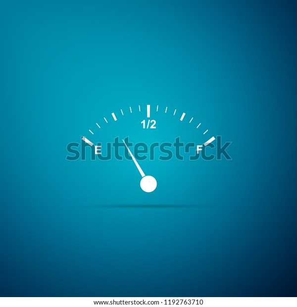 Motor\
gas gauge icon isolated on blue background. Empty fuel meter. Full\
tank indication. Flat design. Vector\
Illustration