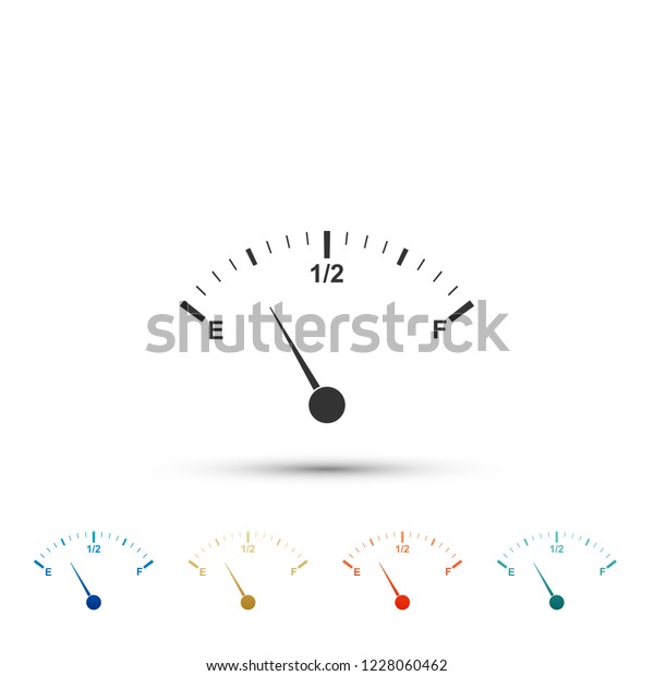 Motor gas gauge icon isolated on white
background. Empty fuel meter. Full tank indication. Set elements in
colored icons. Flat design. Vector
Illustration