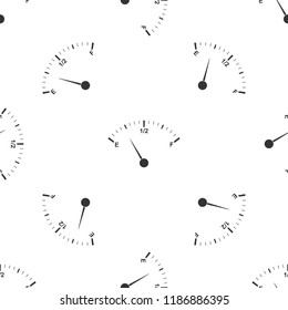 Motor gas gauge icon seamless pattern on white background. Empty fuel meter. Full tank indication. Flat design. Vector Illustration