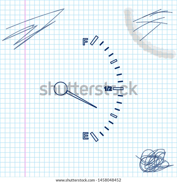 Motor\
gas gauge line sketch icon isolated on white background. Empty fuel\
meter. Full tank indication. Vector\
Illustration