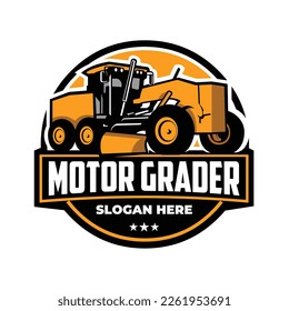 Motor grader emblem logo vector art. Best for road contruction machinery rental company industry