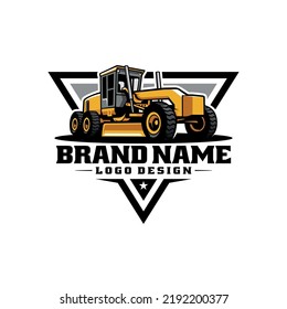 Motor grader. Heavy equipment vehicle logo vector