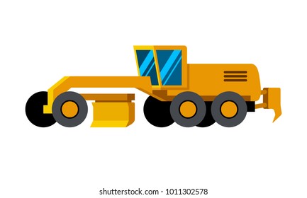 Motor grader minimalistic icon isolated. Construction equipment isolated vector. Heavy equipment vehicle. Color icon illustration on white background.