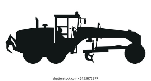 motor grader silhouette. Heavy machinery for construction and mining
