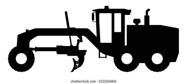 Motor grader silhouette on a white background.