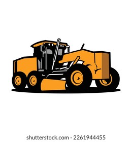 Motor grader vector art isolated. Road contruction machinery vector art