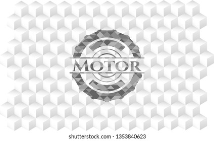 Motor grey emblem. Retro with geometric cube white background