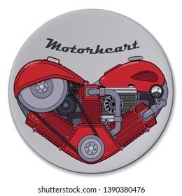 Motor heart in steampunk style. Sticker for messenger or others. Vector illustration.