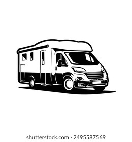 Motor home campervan RV monochrome vector art isolated