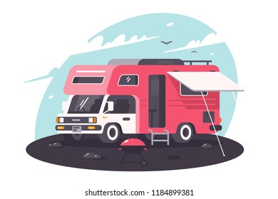 Motor home on rest, parking, fresh air with bbq.