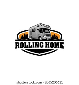 motor home - RV - camper van vehicle isolated logo vector with emblem style	