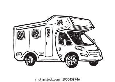 Motor home sketch style, vector illustrations.