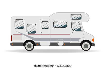 Motor Home Trailer Car, Traveler Truck Flat Vector