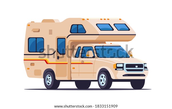 Motor home.
Vector illustration in flat style. Front side view. Beige color.
Object on isolated white
background.