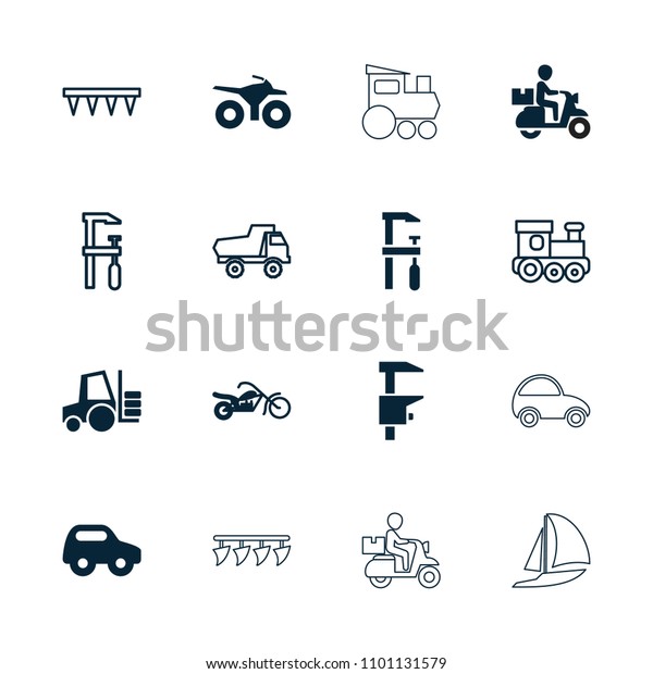 Motor icon.\
collection of 16 motor filled and outline icons such as toy car,\
chainsaw, motorcycle, train toy, plowing tool, forklift. editable\
motor icons for web and\
mobile.