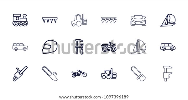 Motor icon. collection of\
18 motor outline icons such as forklift, train toy, chainsaw,\
sailboat, motorcycle, car, plowing tool. editable motor icons for\
web and mobile.