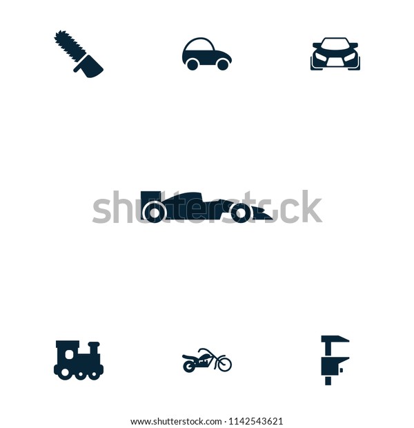Motor icon. collection of 7 motor filled\
icons such as train toy, sport car, motorcycle, toy car, chainsaw.\
editable motor icons for web and\
mobile.