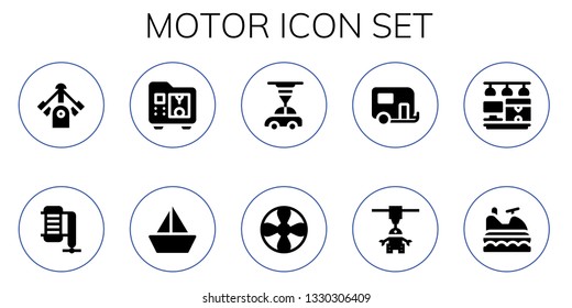 motor icon set. 10 filled motor icons.  Simple modern icons about  - Motor, Compressor, 3d printer, Sailboat, Propeller, Caravan, Jet ski