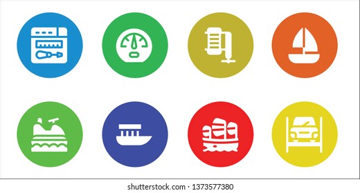 motor icon set. 8 filled motor icons.  Simple modern icons about  - Repair, Jet ski, Dashboard, Boat, Compressor, Sailboat, Repairing