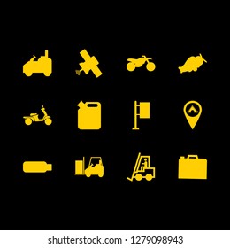 motor icon set about moto, parking, golf car and canister vector set