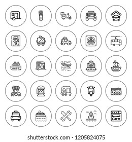 Motor icon set. collection of 25 outline motor icons with boat, caravan, electric razor, cooling system, garage, ice cream machine, jeep, metro icons. editable icons.