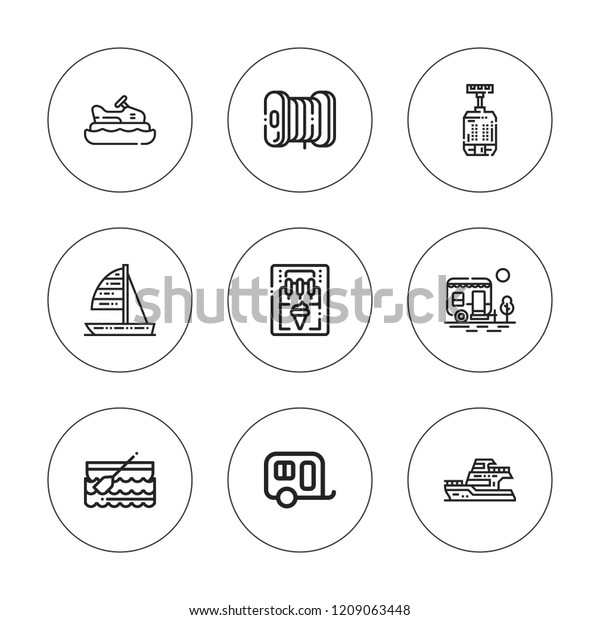 Motor icon set. collection of 9 outline motor\
icons with boat, caravan, dynamo, filament, ice cream machine,\
sailboat icons. editable\
icons.