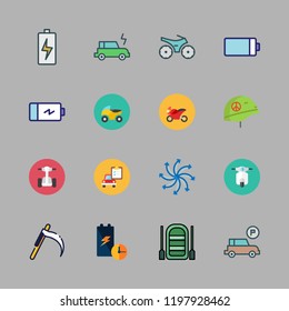 motor icon set. vector set about car repair, mower, airscrew and helmet icons set.