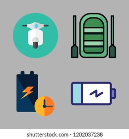 motor icon set. vector set about battery, inflatable boat and motorbike icons set.