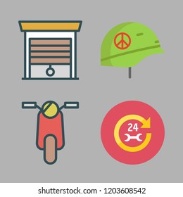 motor icon set. vector set about helmet, garage, car repair and scooter icons set.
