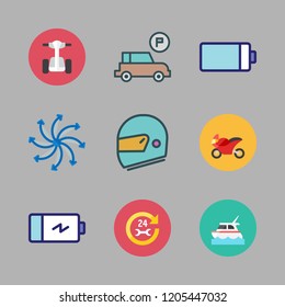 motor icon set. vector set about parking, helmet, battery and segway icons set.