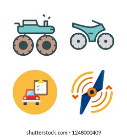 motor icon set. vector set about monster truck, airscrew, car repair and motorcycle icons set.