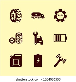 motor icon. motor vector icons set car wheels, diagnostycs wrench, gear sprout and oil truck