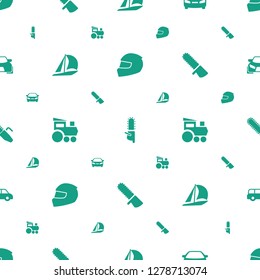 motor icons pattern seamless white background. Included editable filled helmet, chainsaw, car, sailboat, train toy, chain saw icons. motor icons for web and mobile.