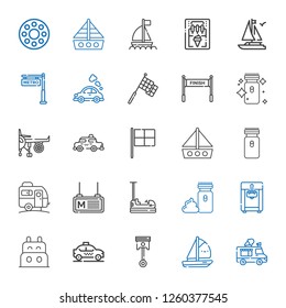 motor icons set. Collection of motor with ice cream truck, boat, automotive, taxi, ice cream machine, electric razor, bumper, metro, caravan. Editable and scalable motor icons.